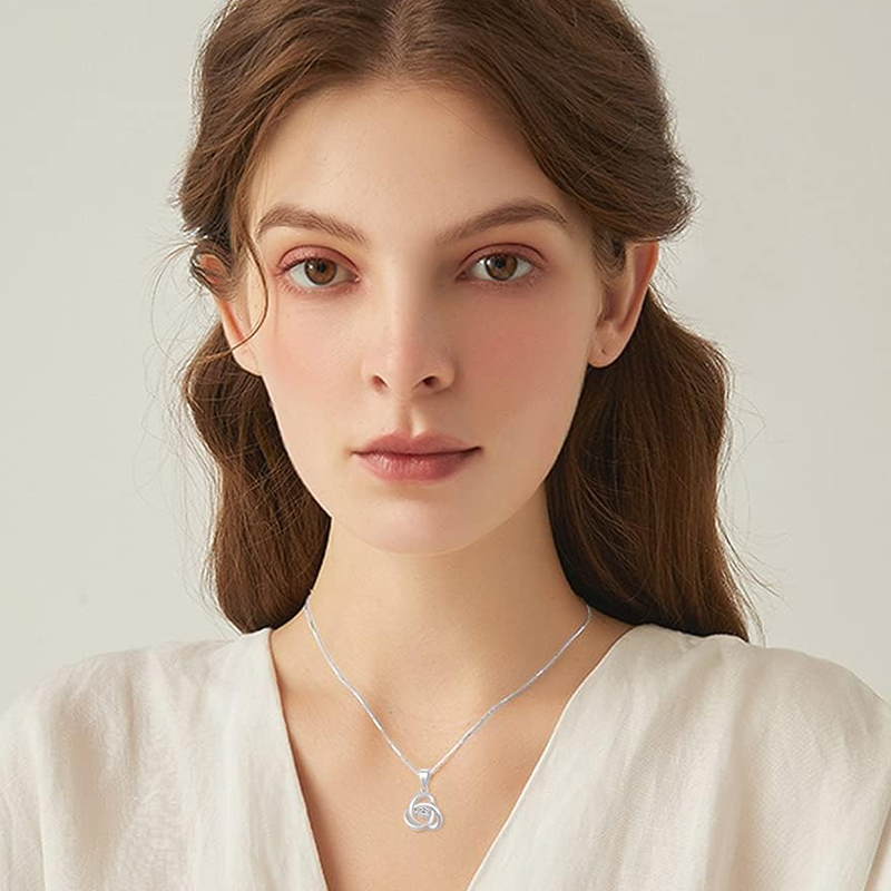 Collar de oro blanco de 14 quilates con nudo celta personalizado y piedra natal para mujer-2