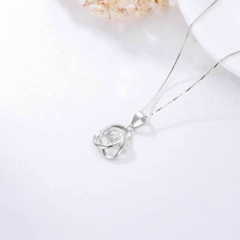 Collar de oro blanco de 14 quilates con nudo celta personalizado y piedra natal para mujer-3