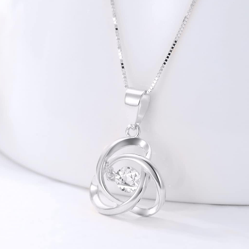 Collar de oro blanco de 14 quilates con nudo celta personalizado y piedra natal para mujer-4
