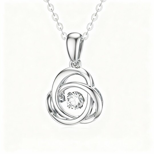 Personalisierte Halskette aus 10-karätigem Weißgold mit Zirkonia, Geburtsstein und keltischem Knotenanhänger