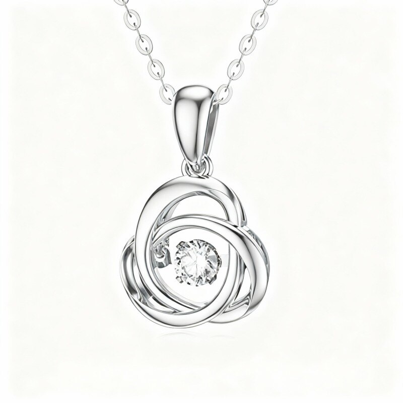 Collier pendentif personnalisé en or blanc 10 carats avec zircon cubique, pierre de naissance et nœud celtique-19