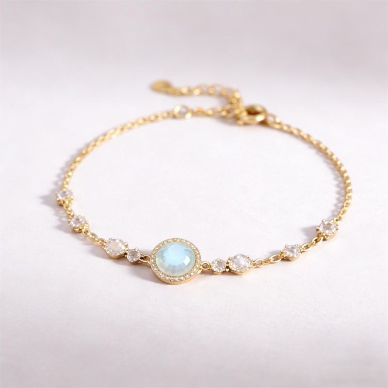 14K White Gold Cubic Zirconia Personalized Birthstone Charm Bracelet-3