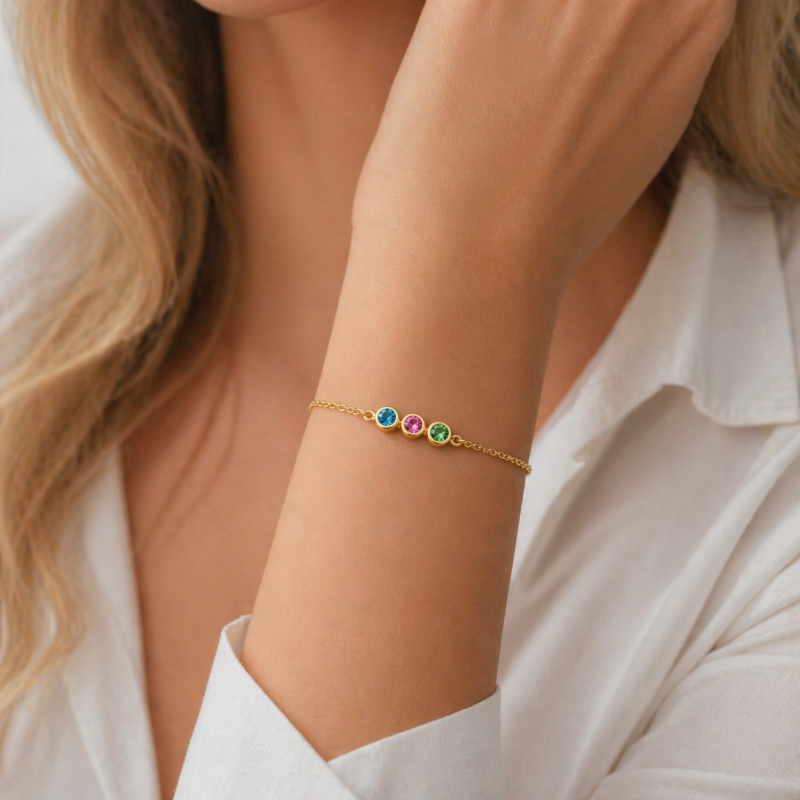 18K White Gold Cubic Zirconia Personalized Birthstone Charm Bracelet-3