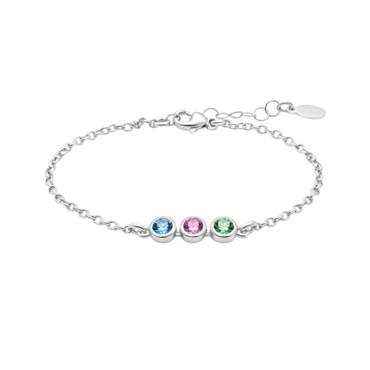 10K White Gold Cubic Zirconia Personalized Birthstone Charm Bracelet