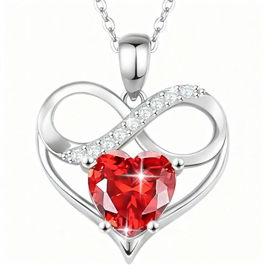 Collar con colgante personalizado de oro blanco de 10 quilates con circonita cúbica, piedra natal, para parejas, abuela, madre, hermanas, corazón y símbolo de infinito.