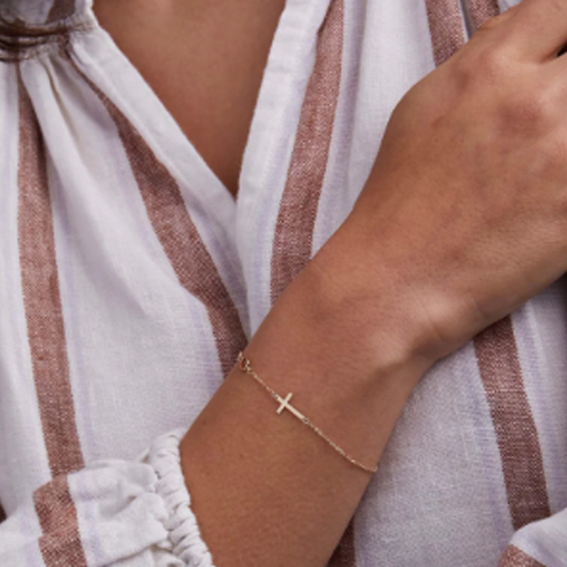 Personalisiertes Geburtsstein- und Kreuzarmband aus 10-karätigem Gold für Damen-3