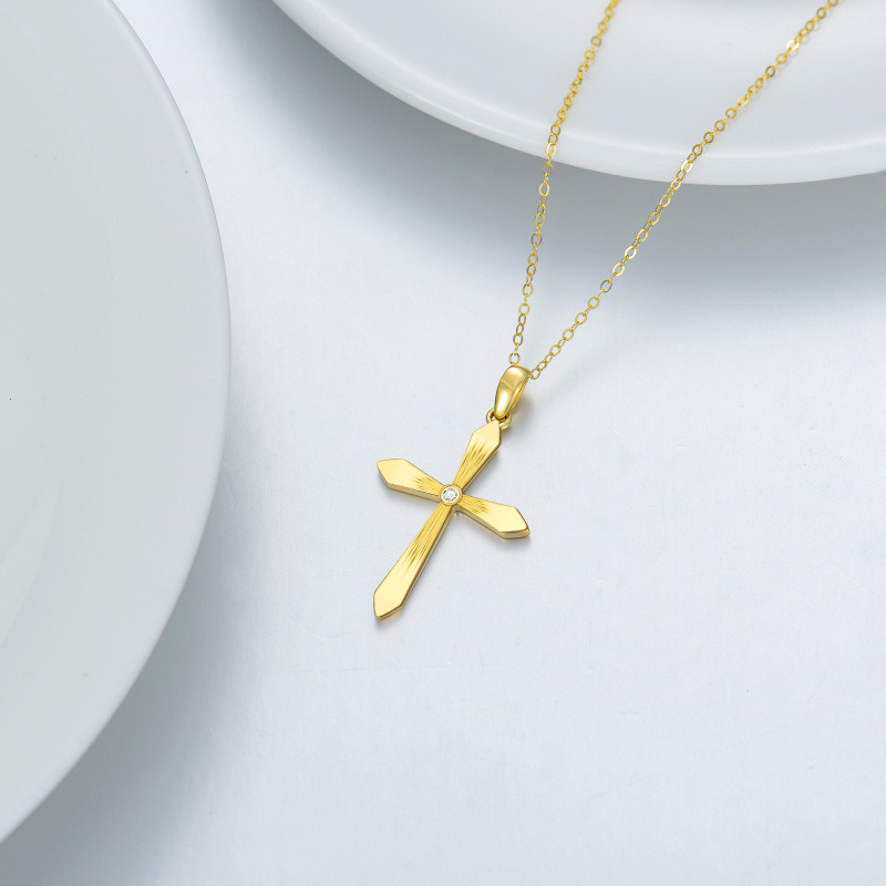 14K Gold Personalized Birthstone Cross Necklace for Women-4