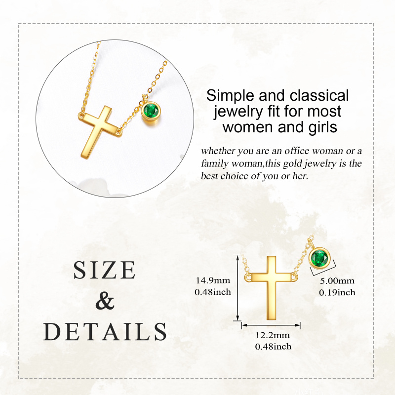 14K Gold Cubic Zirconia Personalized Birthstone & Cross Pendant Necklace-5