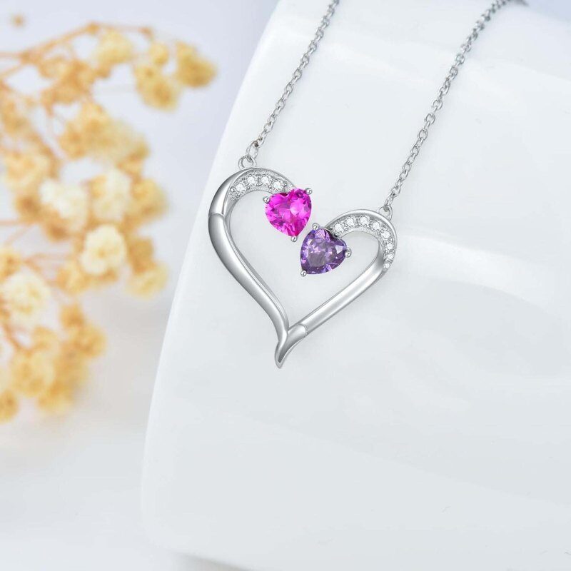 Collar personalizado de oro blanco de 14 quilates con piedra natal para parejas, madre y hermanas-2