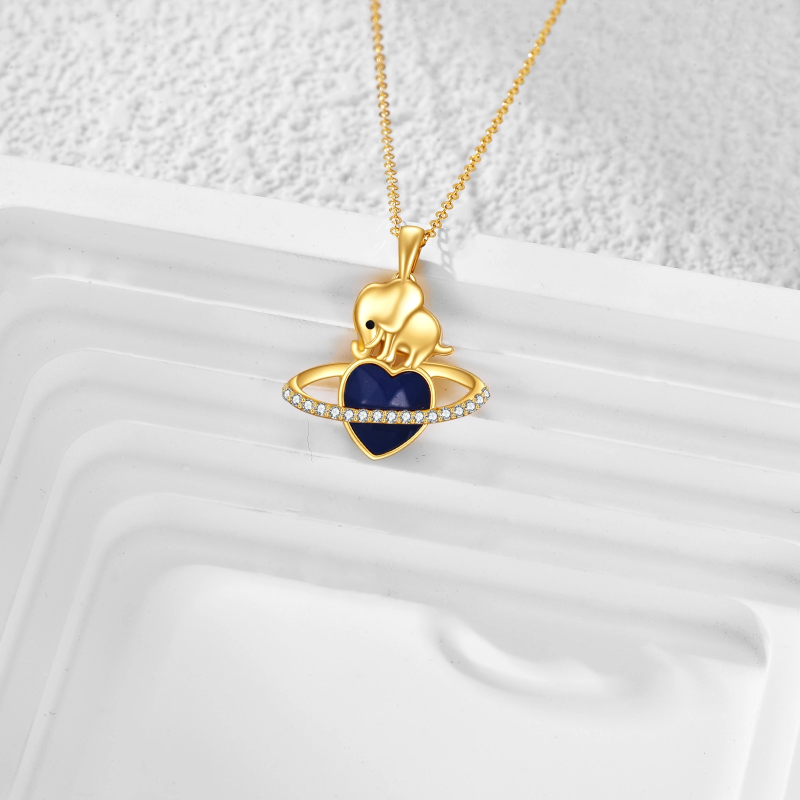 Collier personnalisé en or 14 carats avec pierre de naissance, éléphant et cœur, pour femme-3
