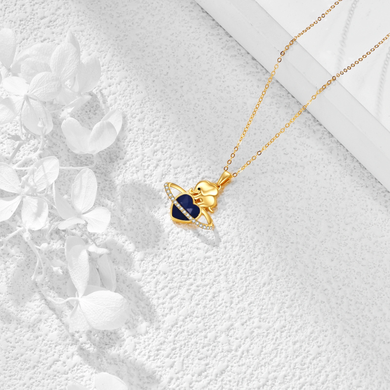 Collier personnalisé en or 14 carats avec pierre de naissance, éléphant et cœur, pour femme-4