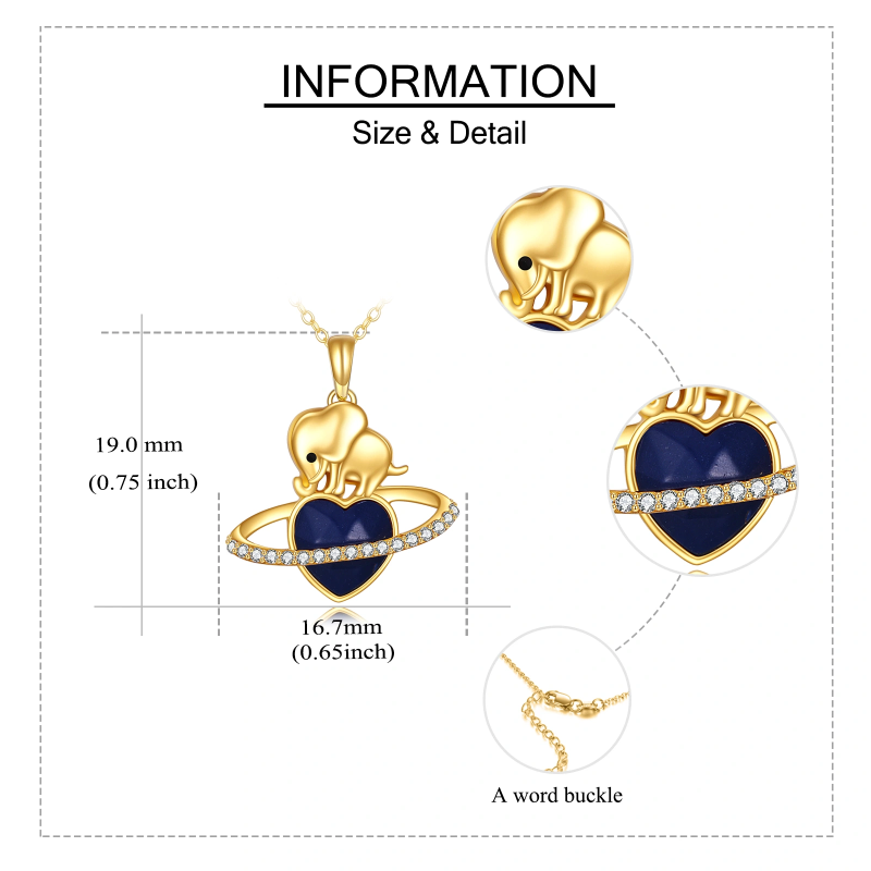 Collier personnalisé en or 14 carats avec pierre de naissance, éléphant et cœur, pour femme-5