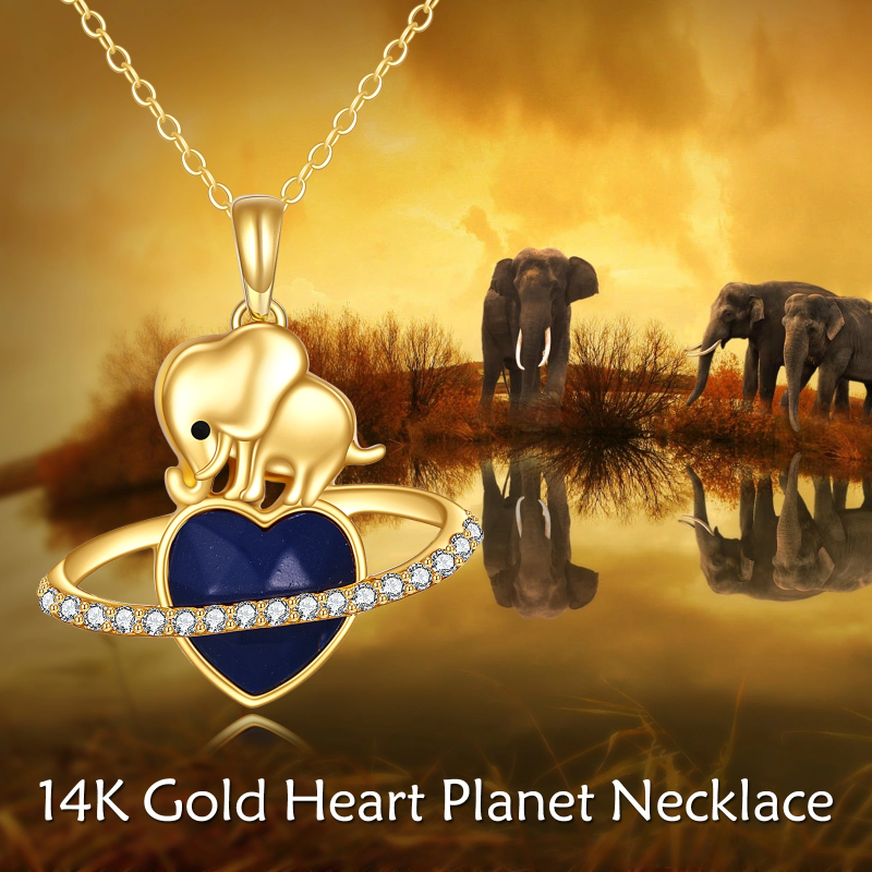 Collier personnalisé en or 14 carats avec pierre de naissance, éléphant et cœur, pour femme-6