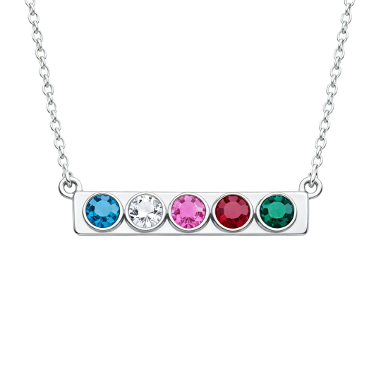 Personalisierte Halskette aus 10-karätigem Weißgold mit Zirkonia, Geburtsstein und Gravurmöglichkeit