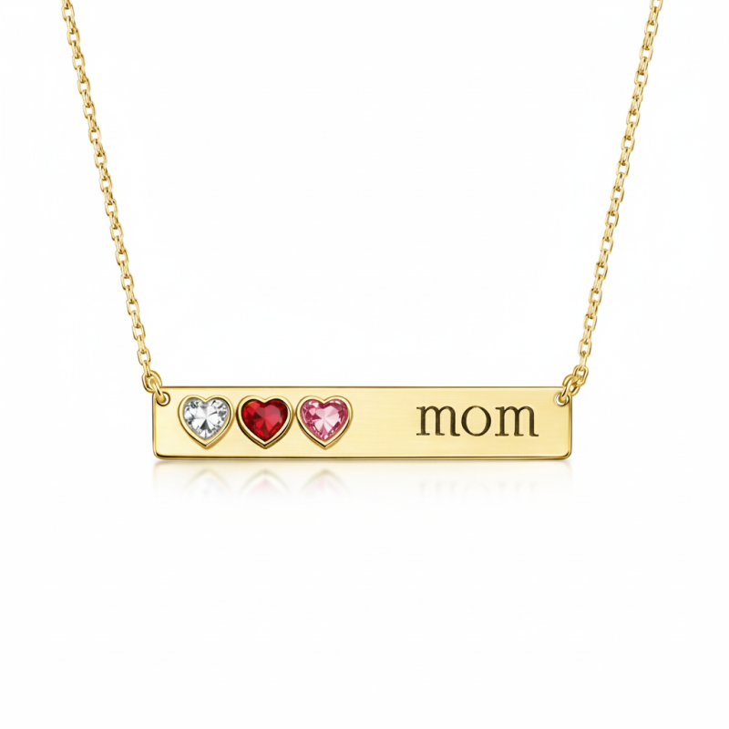 18K Rose Gold Cubic Zirconia Personalized Birthstone & Engravable Bar Necklace-3