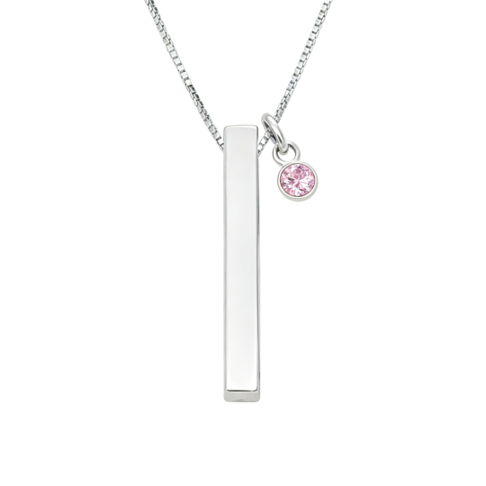 10K White Gold Cubic Zirconia Personalized Birthstone & Engravable Bar Necklace