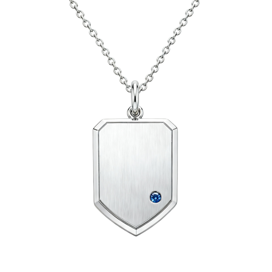 Collana con ciondolo personalizzato in oro bianco 10 carati con zirconi cubici, pietra portafortuna e incisione, per padre, figlia, padre e figlio, per uomo.