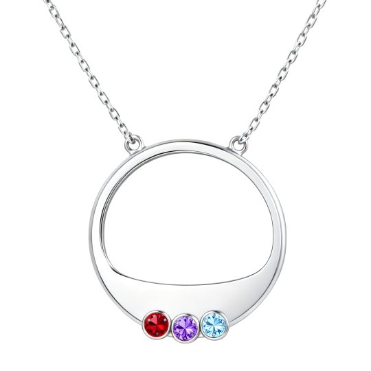 Hangerketting van 10 karaats witgoud met kubische zirkonia, gepersonaliseerde geboortesteen en graveerbaar.