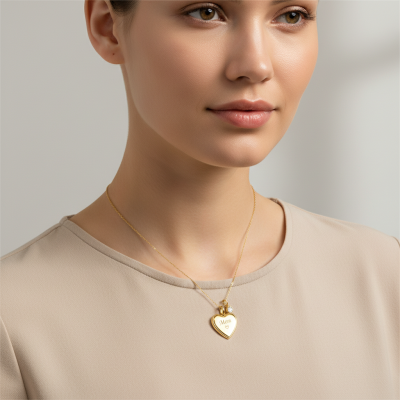 10K Rose Gold Cubic Zirconia Personalized Birthstone & Engravable & Personalized Photo Personalized Photo Locket Necklace-2