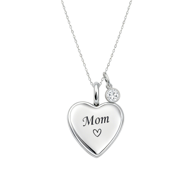 Collar con medallón fotográfico personalizado, piedra natal personalizada, grabado y circonita cúbica de oro blanco de 18 quilates, con posibilidad de personalización y piedra de nacimiento.-1