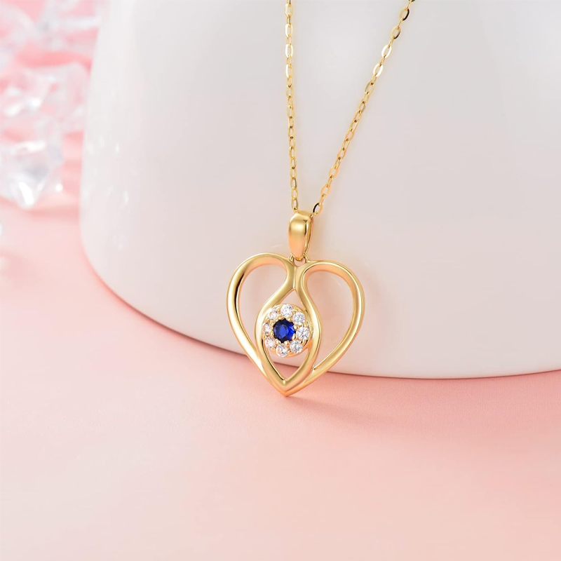 10K White Gold Cubic Zirconia Personalized Birthstone & Evil Eye & Heart Pendant Necklace-4