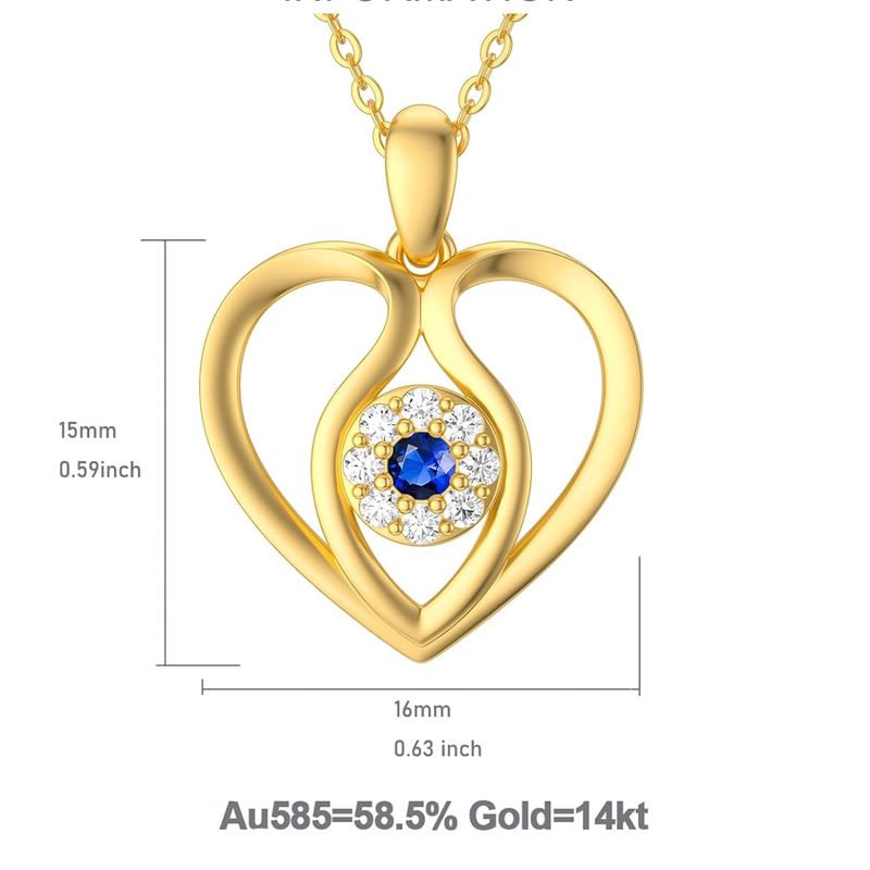 10K White Gold Cubic Zirconia Personalized Birthstone & Evil Eye & Heart Pendant Necklace-5