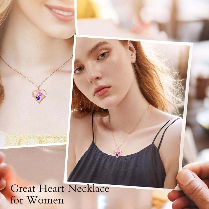 Collar con colgante personalizado de oro rosa de 14 quilates con piedra natal, abuela, madre y corazón-5