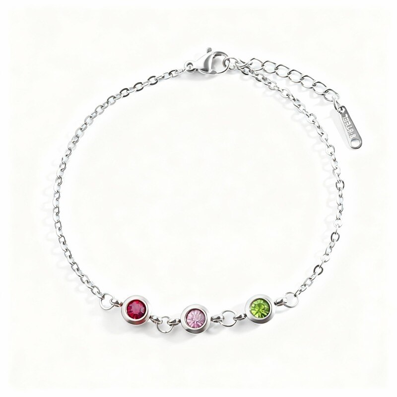 Bracelet à breloques en or blanc 14 carats avec zircon cubique, pierre de naissance personnalisée, grand-mère, mère et sœurs-1