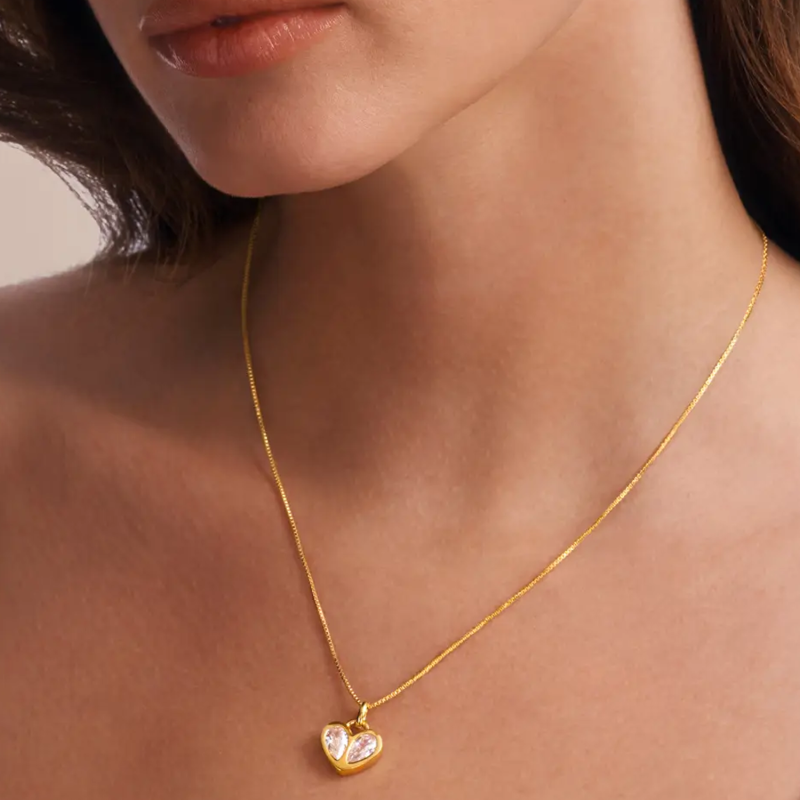 Collar con colgante de corazón personalizado con circonitas cúbicas y piedra natal en oro rosa de 14 quilates para abuela, madre, hermanas y otros nombres.-2