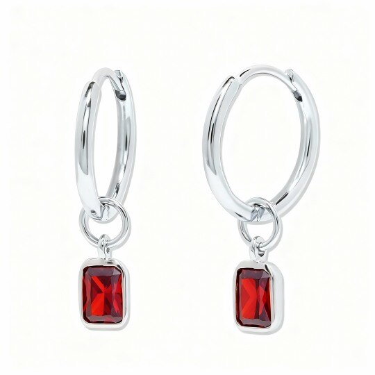 Boucles d'oreilles pendantes carrées en or blanc 10 carats avec zircon cubique, personnalisées avec pierre de naissance, pour grand-mère, mère et sœurs.