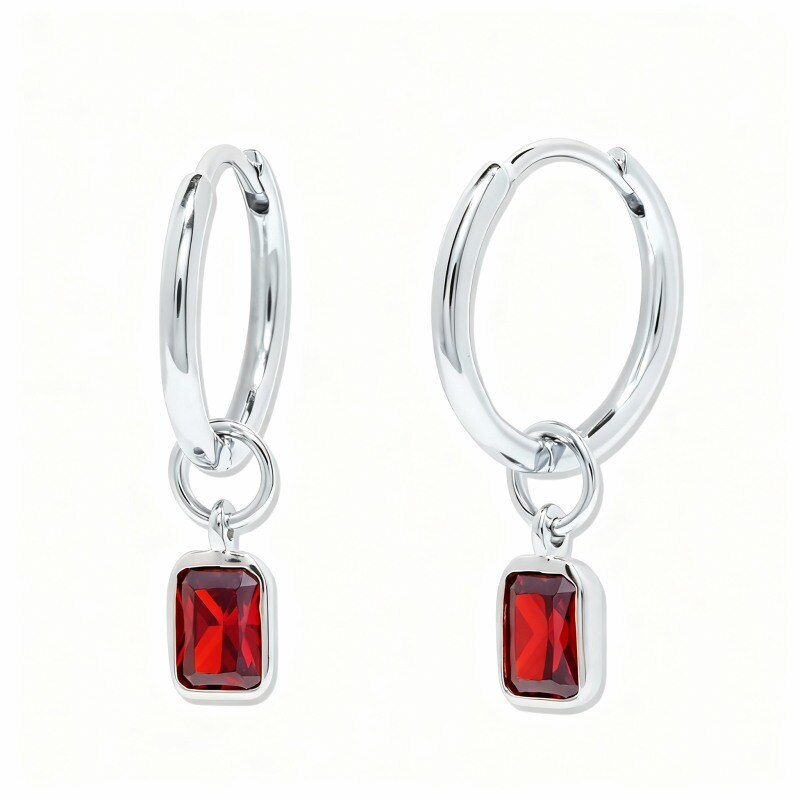 Boucles d'oreilles pendantes carrées en platine plaqué or blanc avec zircon cubique, pierre de naissance personnalisée, pour grand-mère, mère et sœurs.-1