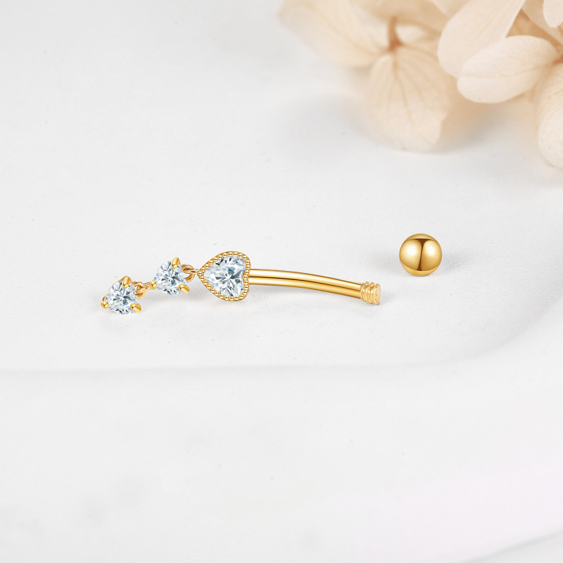 14K White Gold Cubic Zirconia Personalized Birthstone & Heart Belly Button Ring-4