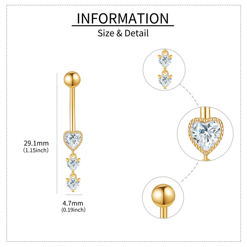 14K White Gold Cubic Zirconia Personalized Birthstone & Heart Belly Button Ring-5