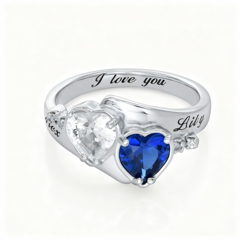 10K White Gold Cubic Zirconia Personalized Birthstone & Heart Birthstone Ring-14