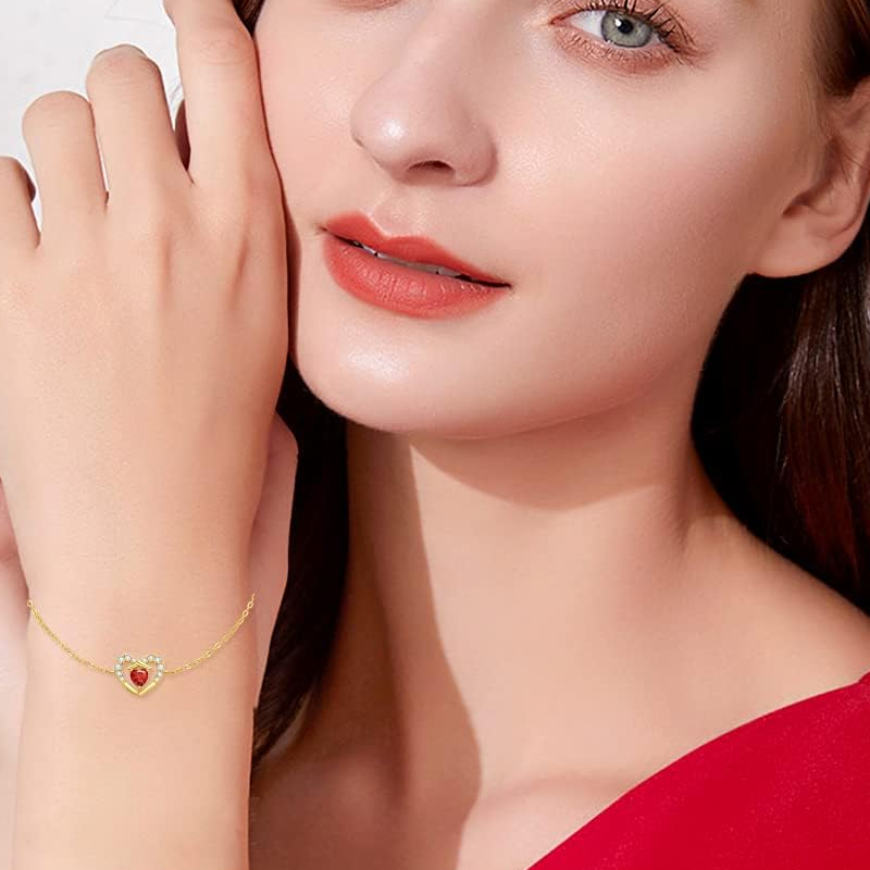 Pulsera de oro de 10 quilates con dije de corazón personalizado con piedra natal-2