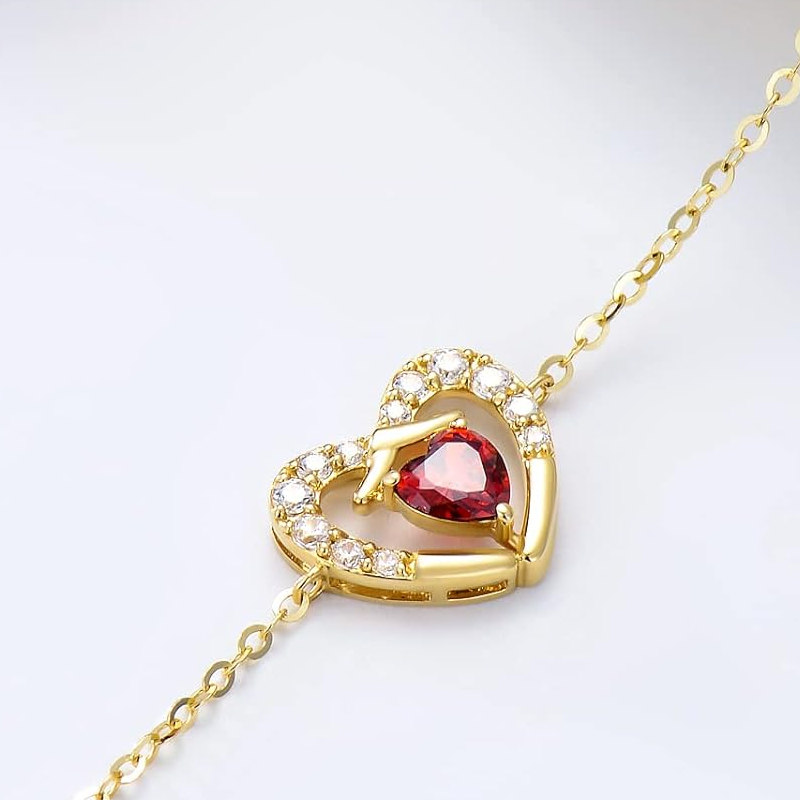 Pulsera de oro de 10 quilates con dije de corazón personalizado con piedra natal-4