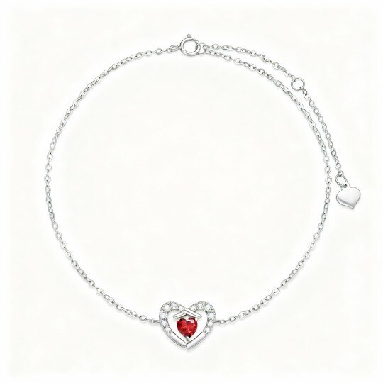 10K White Gold Cubic Zirconia Personalized Birthstone & Heart Charm Bracelet
