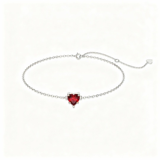 10K White Gold Cubic Zirconia Personalized Birthstone & Heart Charm Bracelet
