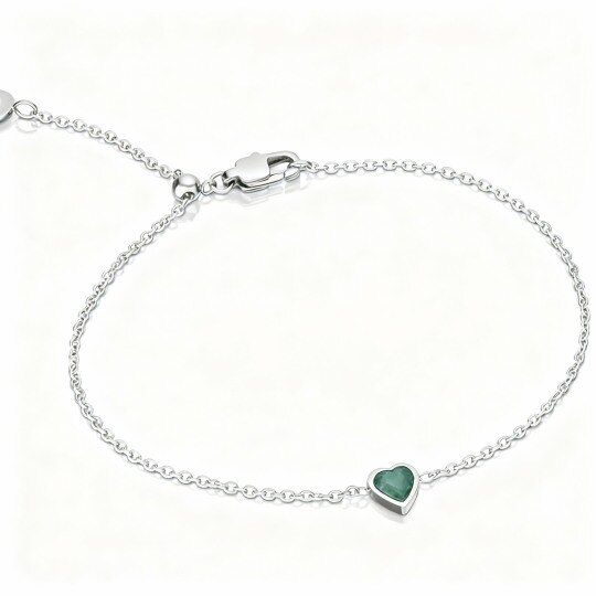 10K White Gold Cubic Zirconia Personalized Birthstone & Heart Charm Bracelet