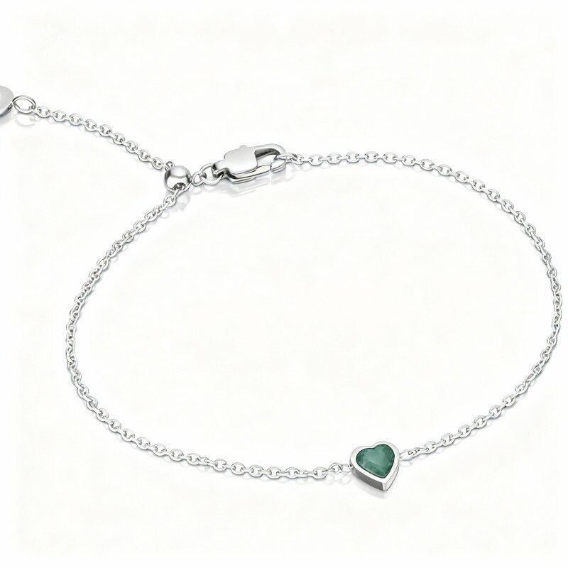 Personalisiertes Armband aus 18-karätigem Weißgold mit Zirkonia, Geburtsstein und Herzanhänger-1