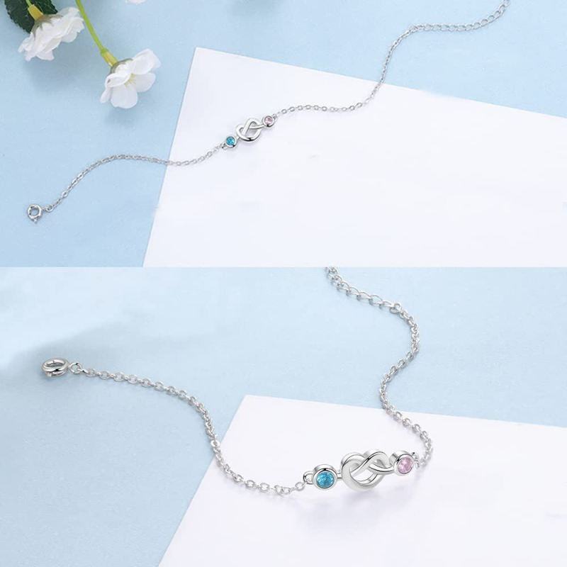 14K White Gold Personalized Birthstone Heart Charm Bracelet-3
