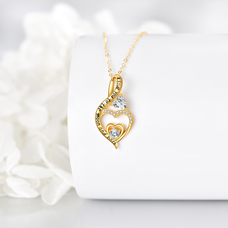 Collar con colgante personalizado de oro blanco de 10 quilates, circonita cúbica, piedra natal, corazón y símbolo de infinito con palabra grabada-3