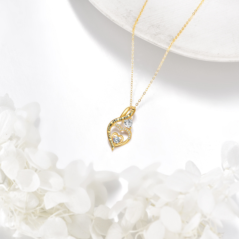 Collar con colgante personalizado de oro blanco de 10 quilates, circonita cúbica, piedra natal, corazón y símbolo de infinito con palabra grabada-4