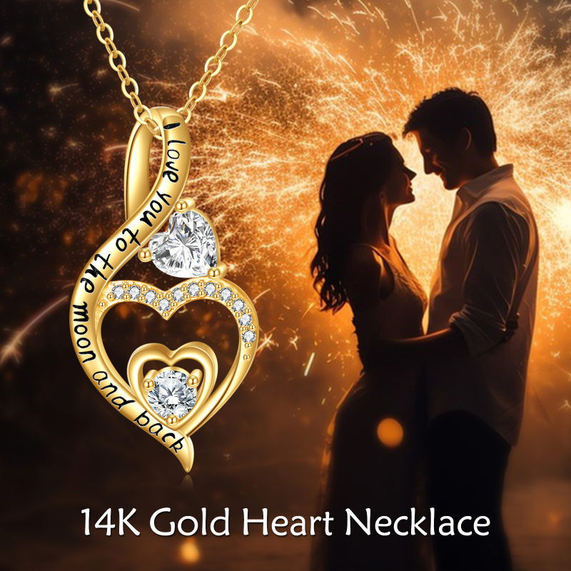 Collar con colgante personalizado de oro blanco de 10 quilates, circonita cúbica, piedra natal, corazón y símbolo de infinito con palabra grabada-6