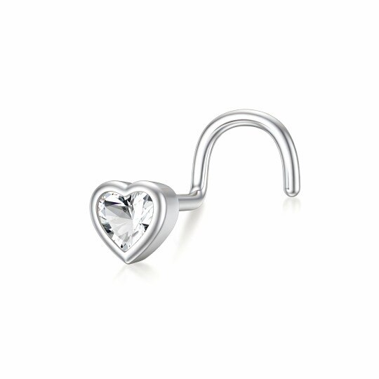 10K White Gold Cubic Zirconia Personalized Birthstone & Heart Nose Ring
