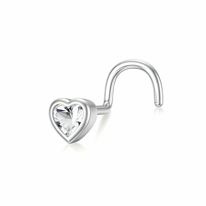 10K White Gold Cubic Zirconia Personalized Birthstone & Heart Nose Ring-20
