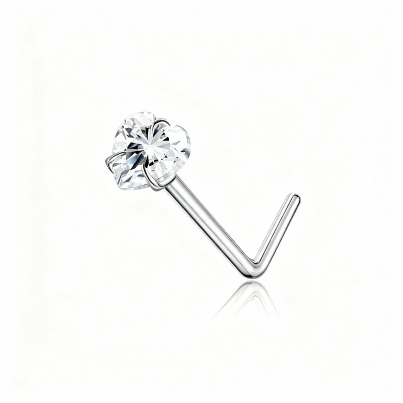 10K White Gold Cubic Zirconia Personalized Birthstone & Heart Nose Ring-19