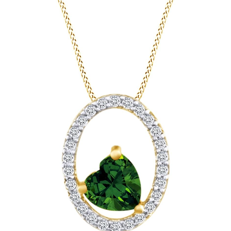 10K White Gold Cubic Zirconia Personalized Birthstone & Heart & Oval Shaped Pendant Necklace-2