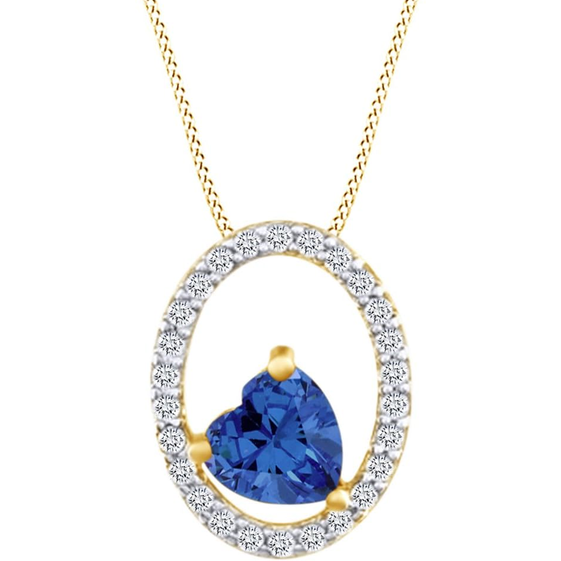 10K White Gold Cubic Zirconia Personalized Birthstone & Heart & Oval Shaped Pendant Necklace-3