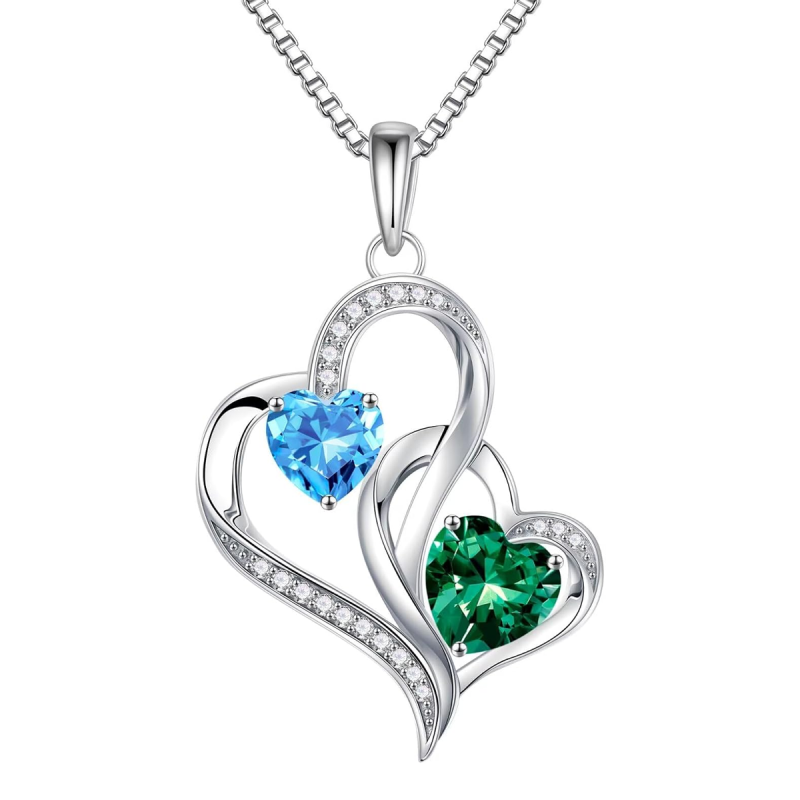 Collier pendentif cœur en or blanc 18 carats avec zircon cubique et pierre de naissance personnalisée-5